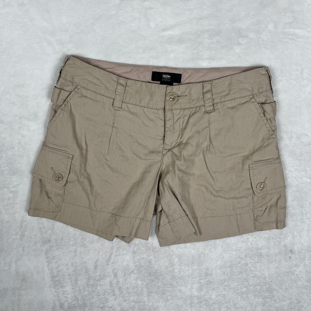 VTG Mossimo Cargo Shorts Womens 6 Beige Linen Blend Stretch Utility Pockets Y2K